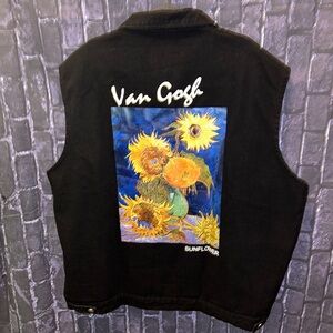 Shein Manfinity EMRG Men Plus Sunflower Van Gogh Graphic Denim Vest Black Sz3X